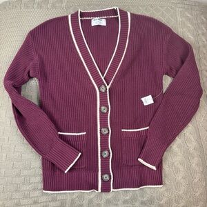 New Old Navy Eggplant Old Money Cardigan with White Trim ~ XS